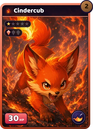 Cindercub: The Cindercub card, as drawn by the game